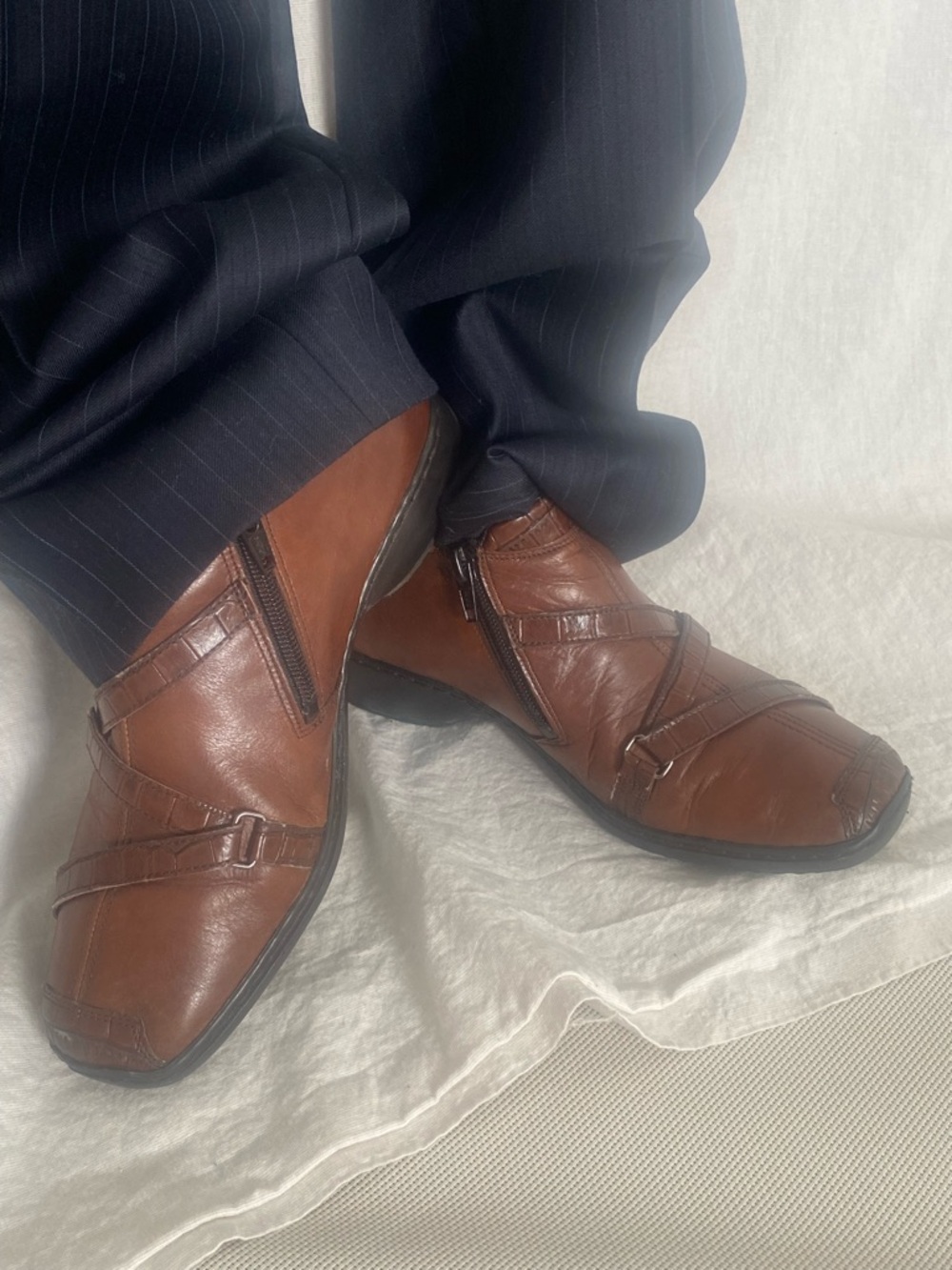 Rieker Leather Ankle Boots Brown Side Zip Comfort Walking